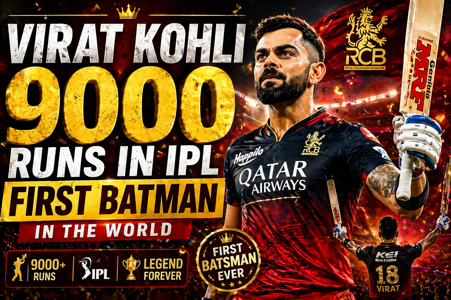 Virat Kholi 9000 runs in the IPL: first man in the world